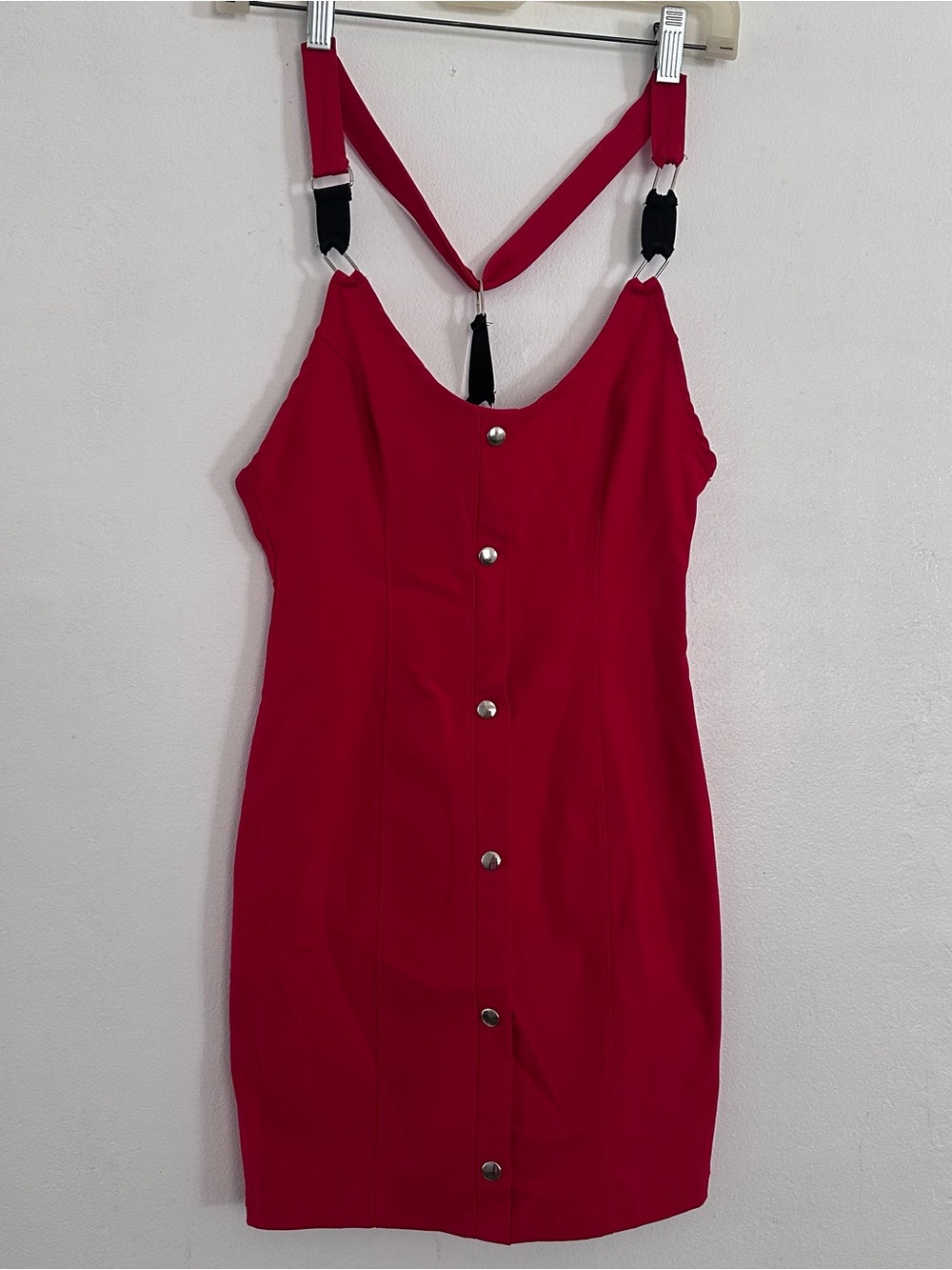 Nasty Gal Red Bodycon Mini Dress Size XS Strappy Back Snap Front Made in LA